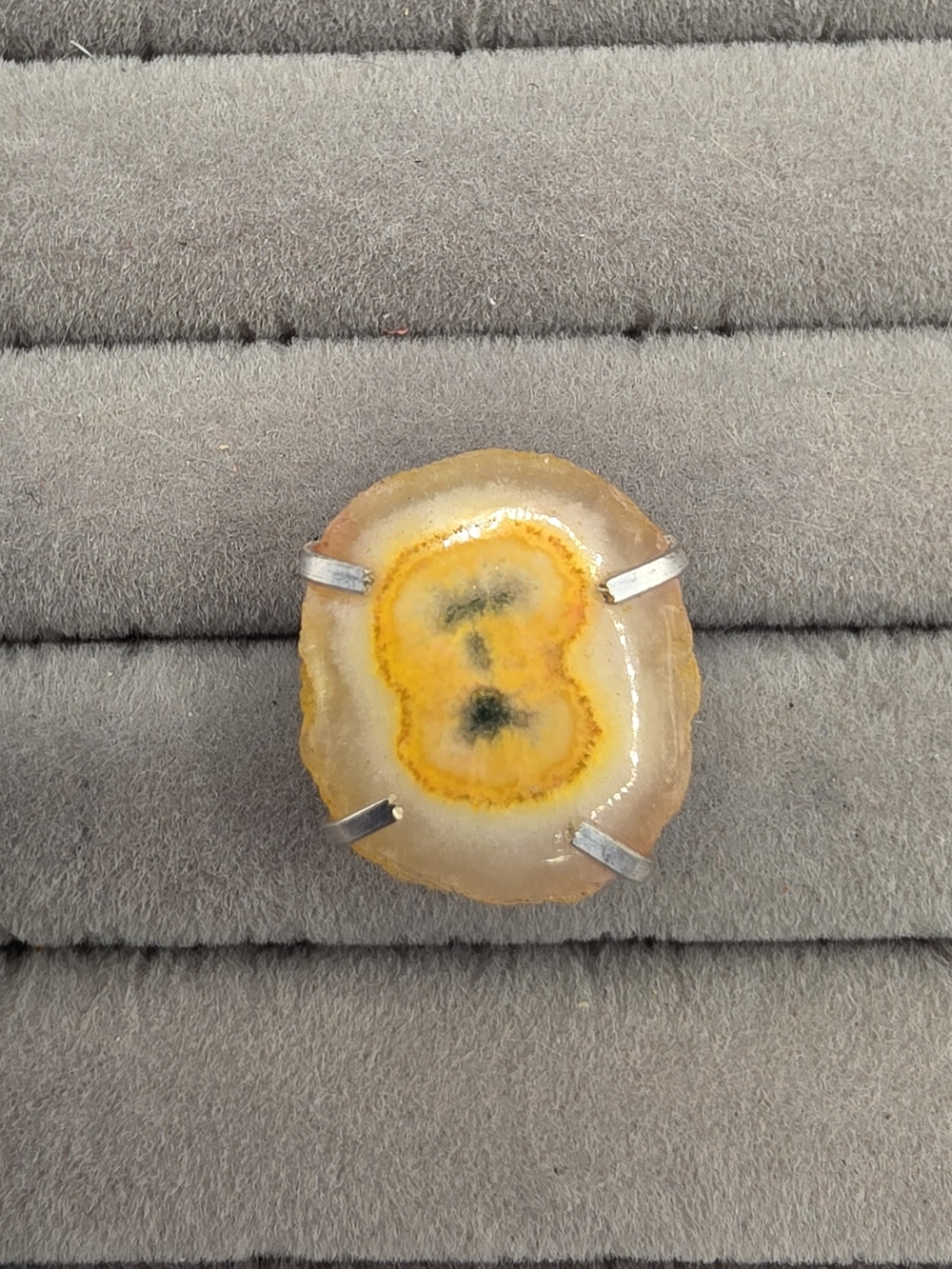 Yellow Solar Quartz Geode Slice Pendant in Silver Plated Prong Setting